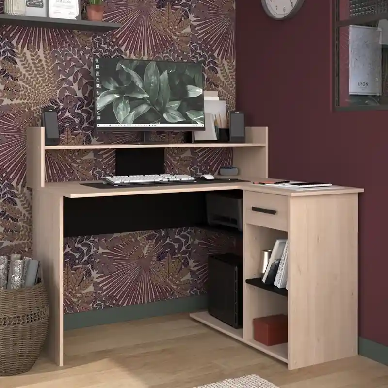 Affare Scrivania ufficio moderna angolare richiudibile L121xP106cm rovere nero Nexa