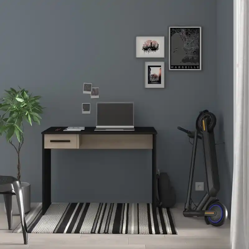 Direttamente Dal Produttore Scrivania ufficio moderna design 1 cassetto L101xP50 cm nero rovere Nomo