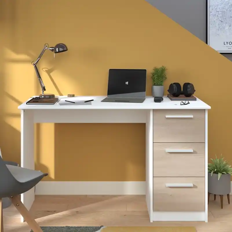 Scrivania ufficio moderna design 3 cassetti L121xP55 cm bianco rovere Vektor Bestseller