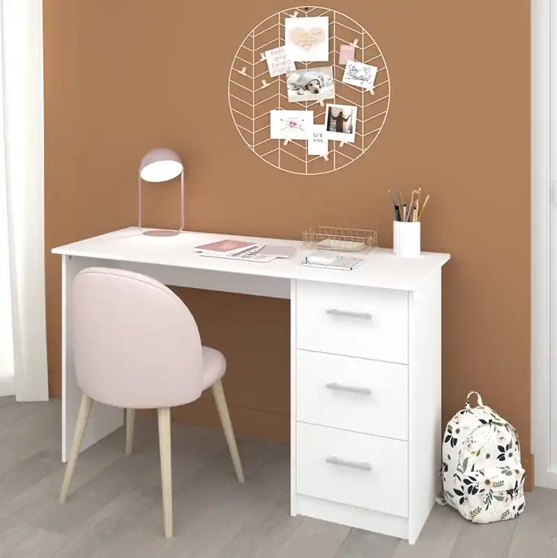 Scrivania ufficio moderna design 3 cassetti L121xP55 cm bianco Vektor Promo Stagionale