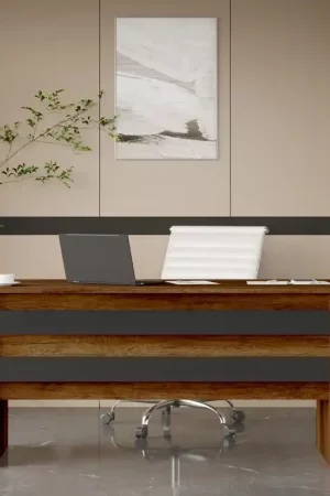 Consegna Rapida Scrivania ufficio moderna lineare 180xH74 cm rovere scuro antracite Task