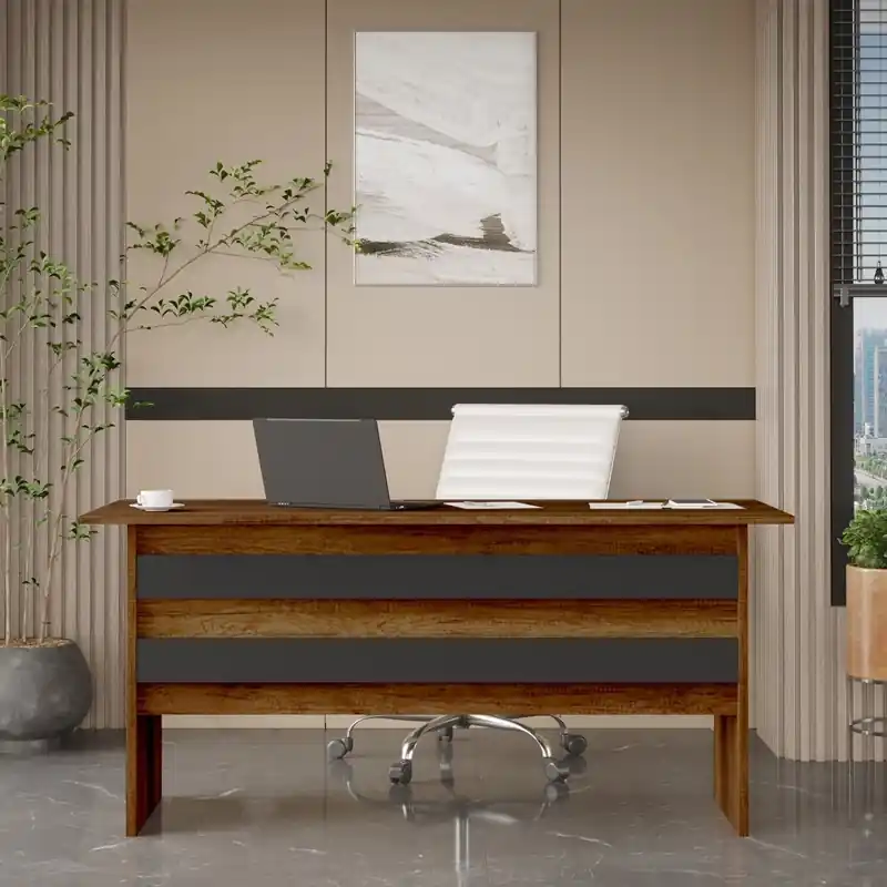 Consegna Rapida Scrivania ufficio moderna lineare 180xH74 cm rovere scuro antracite Task