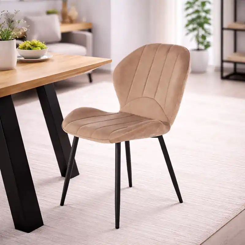 Super Prezzo Sedia imbottita da pranzo moderna tessuto metallo beige Grid