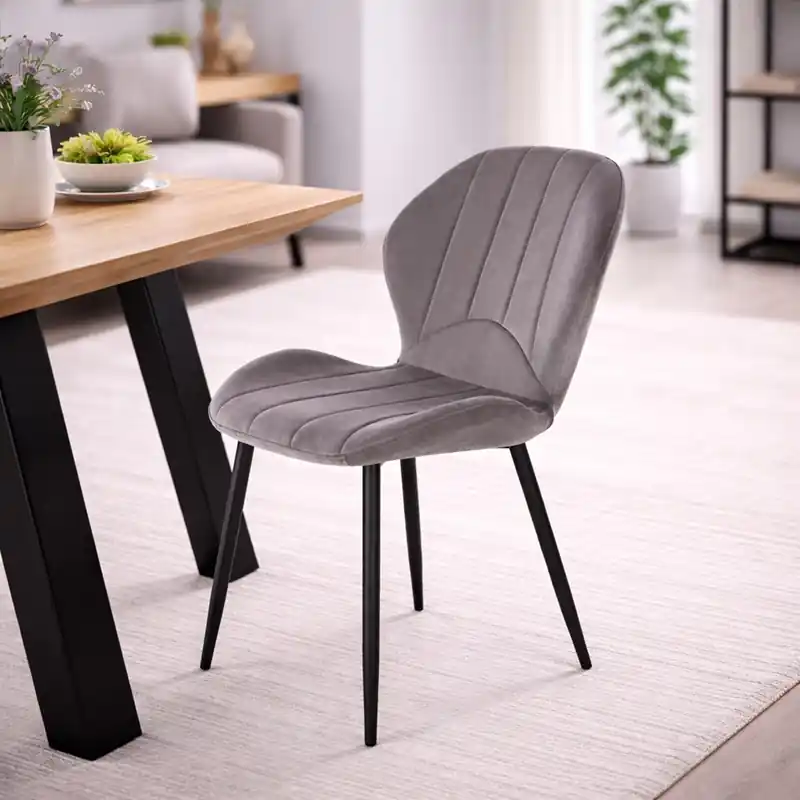 Più Venduto Sedia imbottita da pranzo moderna tessuto metallo grigio tortora Grid