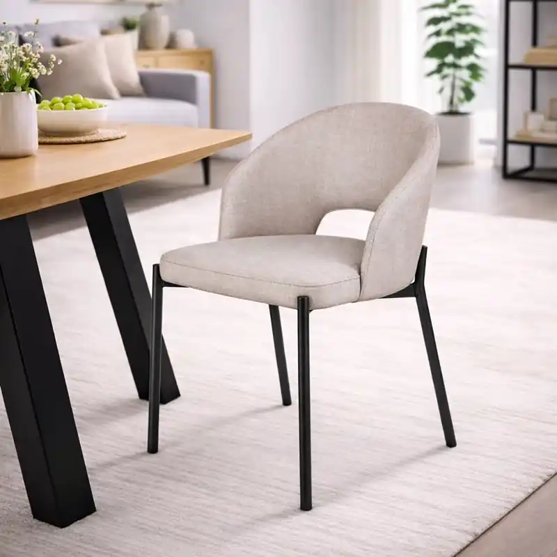 Sedia poltroncina imbottita da pranzo moderna tessuto metallo beige Sierra Professionale