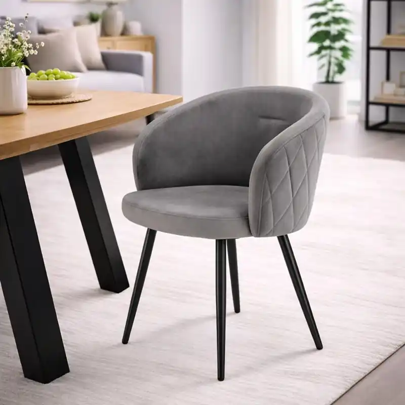 Sedia poltroncina imbottita da pranzo moderna tessuto metallo grigio tortora Canyon Novità