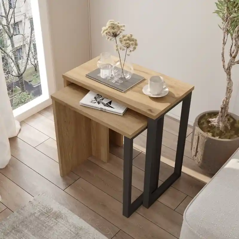 Novità Set 2 tavolini da salotto design moderno 51xH53 cm rovere chiaro Kenzo