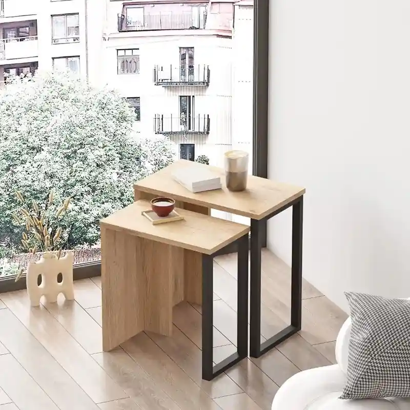 Offerta Lampo Set 2 tavolini da salotto design moderno 51xH53 cm rovere Kenzo