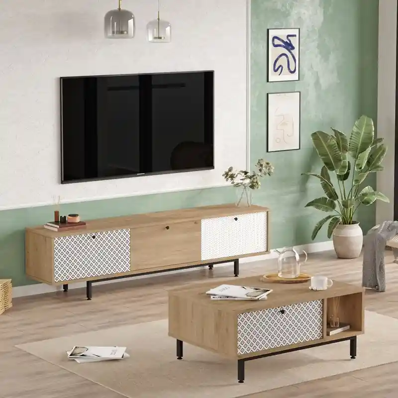 Set mobili soggiorno moderno completo porta tv tavolino sala rovere fantasia Bice Offerta