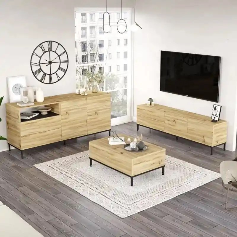 Offerta Set mobili soggiorno moderno completo sala rovere nero Raul