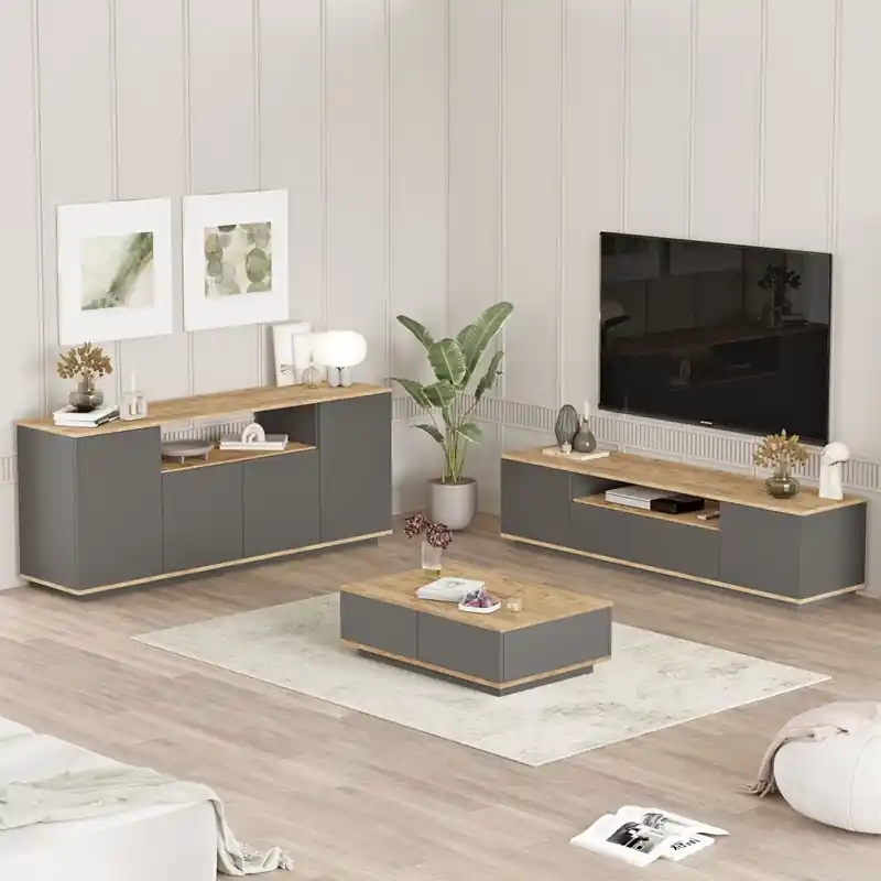 Set soggiorno moderno industrial porta tv tavolino madia antracite rovere Eliot Prezzo Di Fabbrica