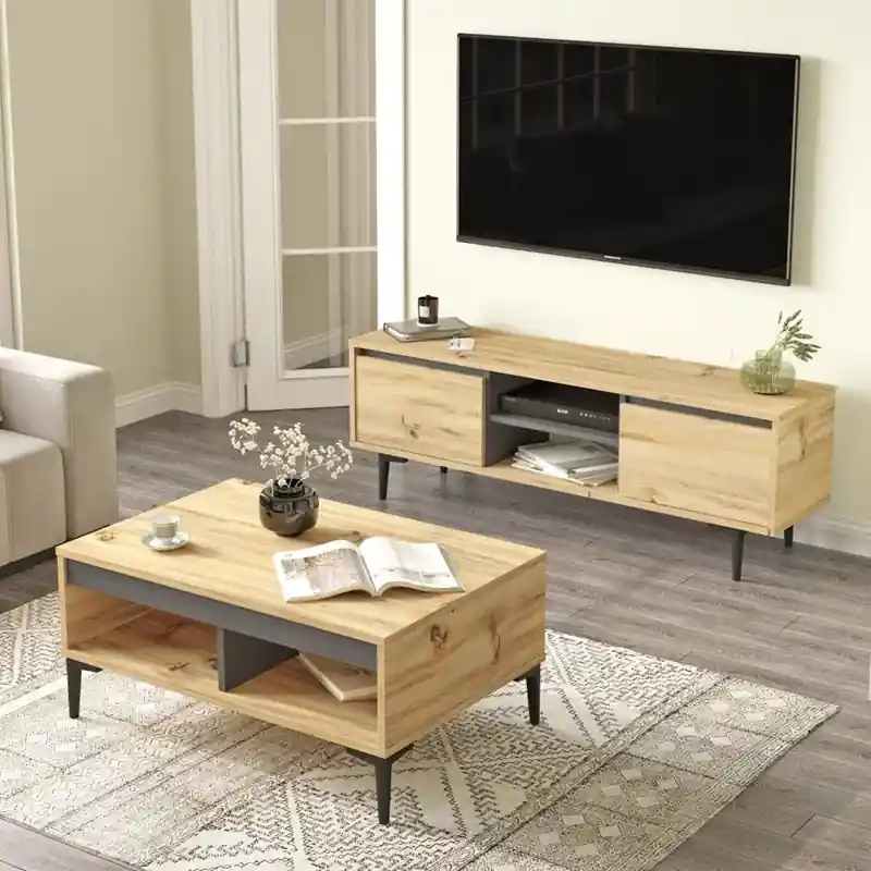 Set soggiorno moderno industrial porta tv tavolino rovere antracite Grace Sconto