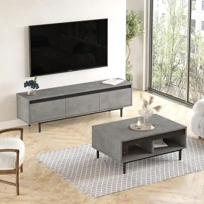 Set soggiorno moderno porta tv tavolino cemento nero Malik Spedito Oggi