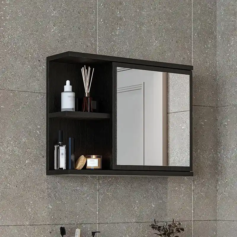 Specchio bagno contenitore 1 anta 60xH45 nero Cascade Di Tendenza