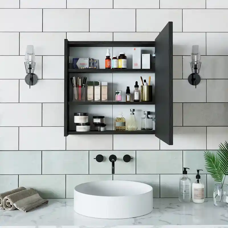 Non Perdere Specchio bagno contenitore 1 anta mensola 60xH60 nero Corallo