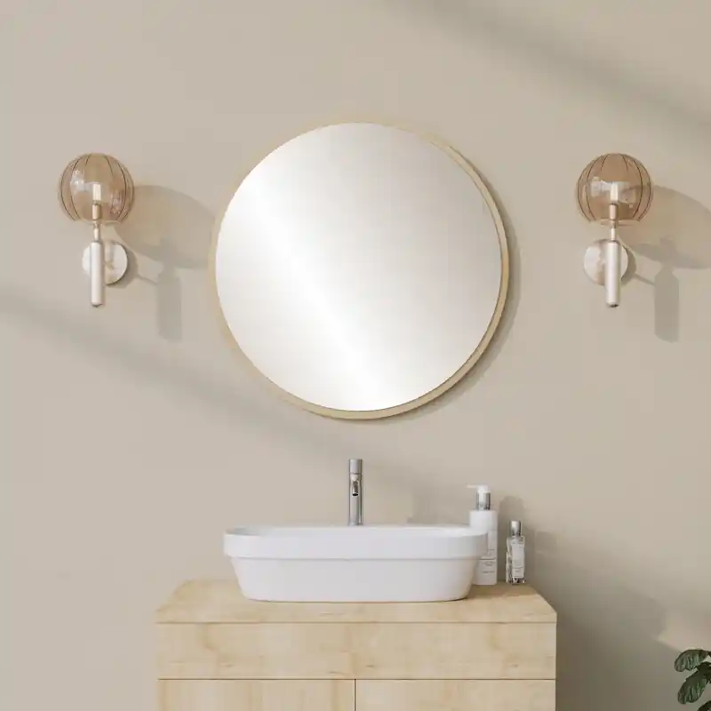 Specchio da bagno rotondo 60 cm moderno design rovere Amede Offerta