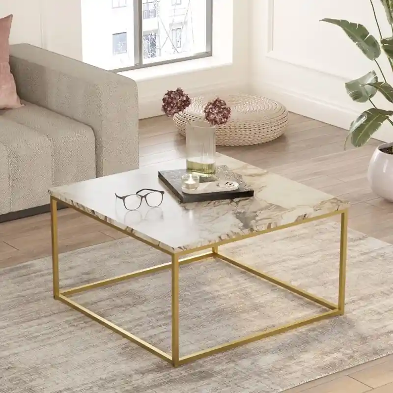 Economico Tavolino soggiorno moderno 72xH40 cm marmo bianco oro Victoria