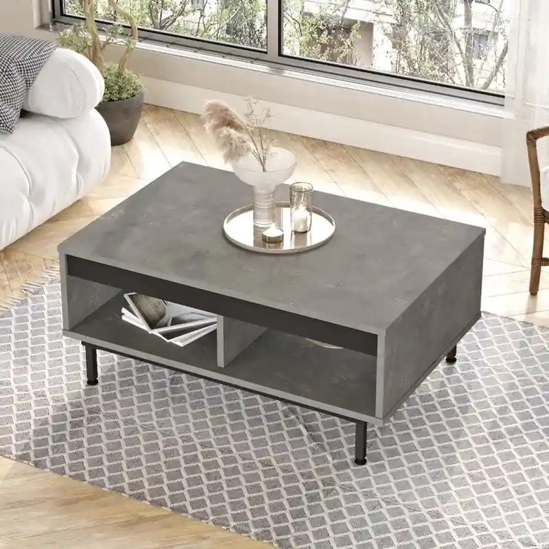 Popolare Tavolino soggiorno moderno 90xH38 cm design cemento nero Cassius