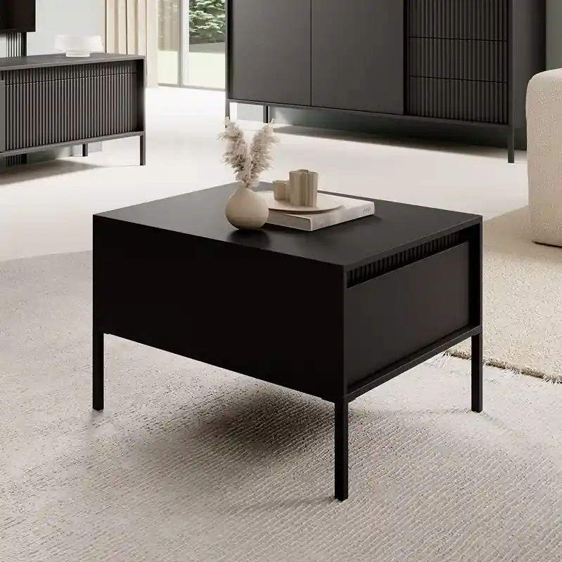Tavolino soggiorno moderno basso 68xH48 cm 1 cassetto nero Fedra Ultimissimo Modello