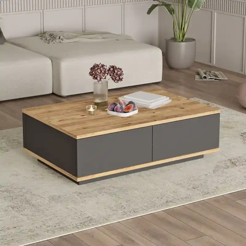Professionale Tavolino soggiorno moderno basso 90xH29 cm antracite rovere Eliot