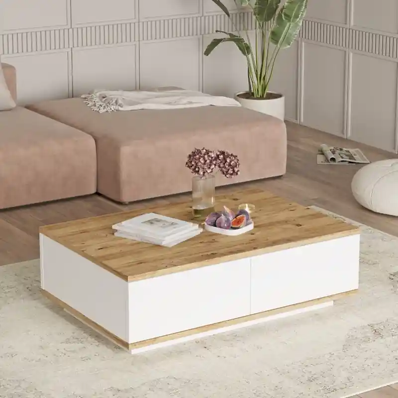 Offerta Lampo Tavolino soggiorno moderno basso 90xH29 cm bianco rovere Eliot