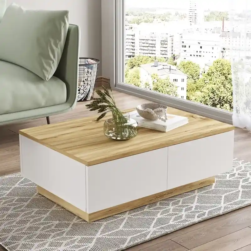 Nuovo Arrivo Tavolino soggiorno moderno basso 90xH32 cm 2 ribalte bianco rovere Oscar