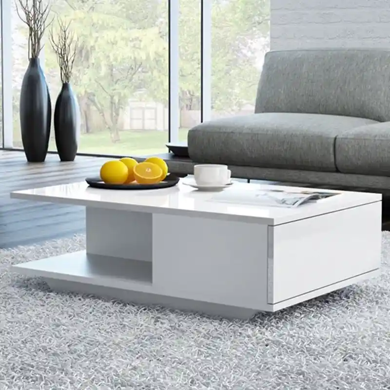 Tavolino soggiorno moderno basso 90xH42 cm bianco lucido Atlanta Prezzo Basso