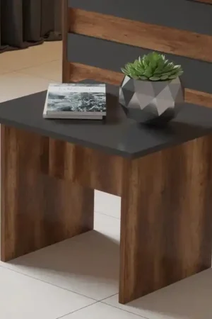 Tavolino ufficio attesa design legno 60xH46 cm rovere scuro antracite Task Prezzo Scontato