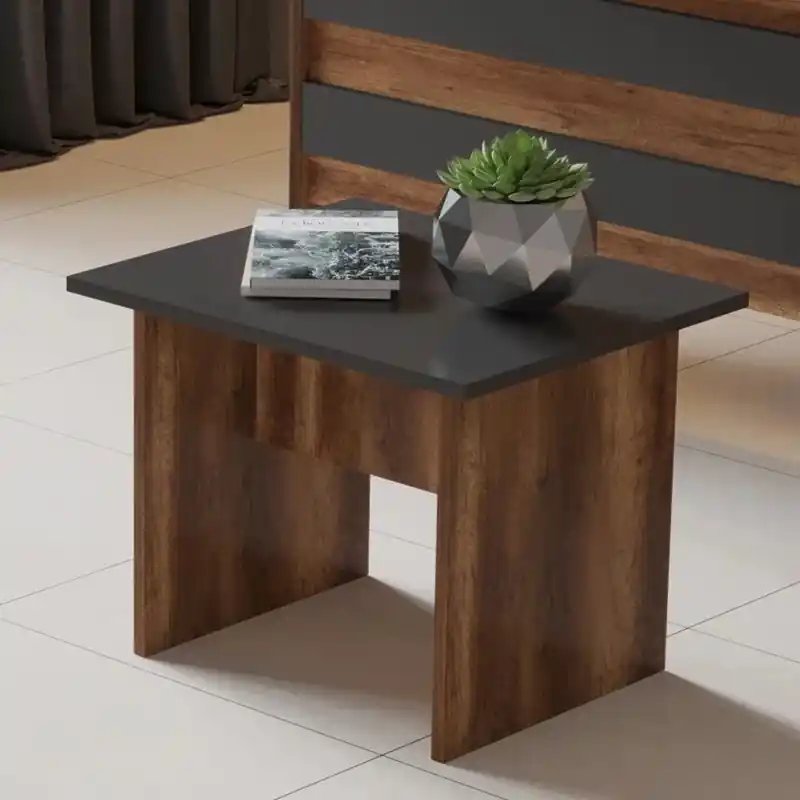 Tavolino ufficio attesa design legno 60xH46 cm rovere scuro antracite Task Prezzo Scontato