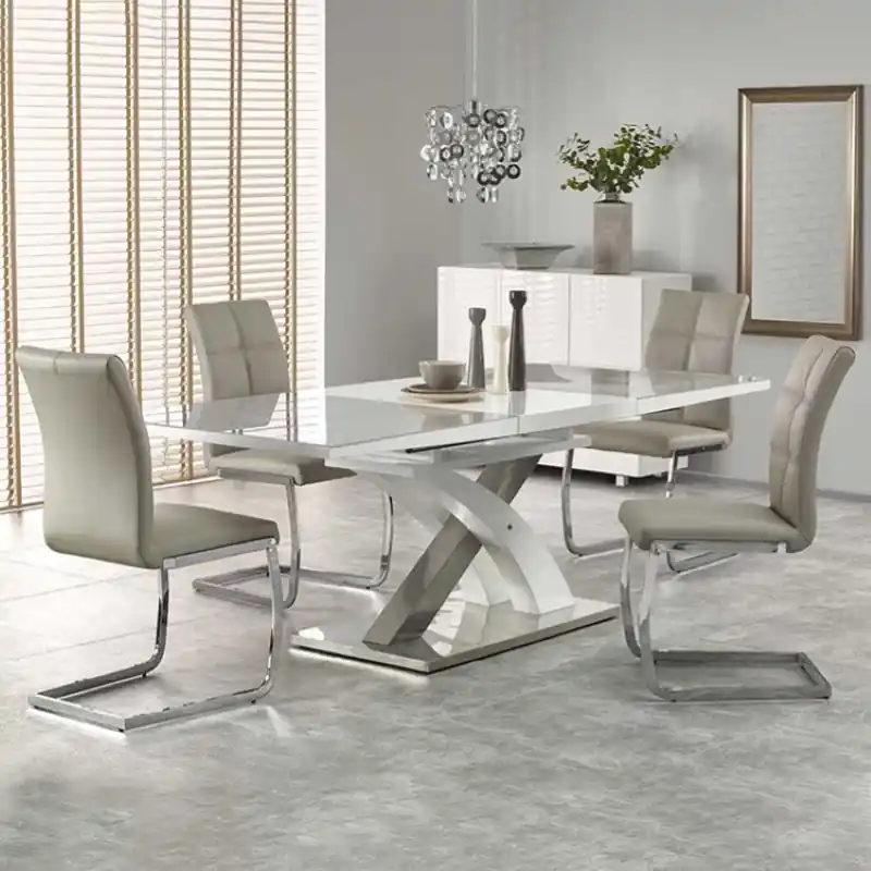Tavolo allungabile con vetro grigio 160/220 da pranzo moderno design bianco Paride Sconto