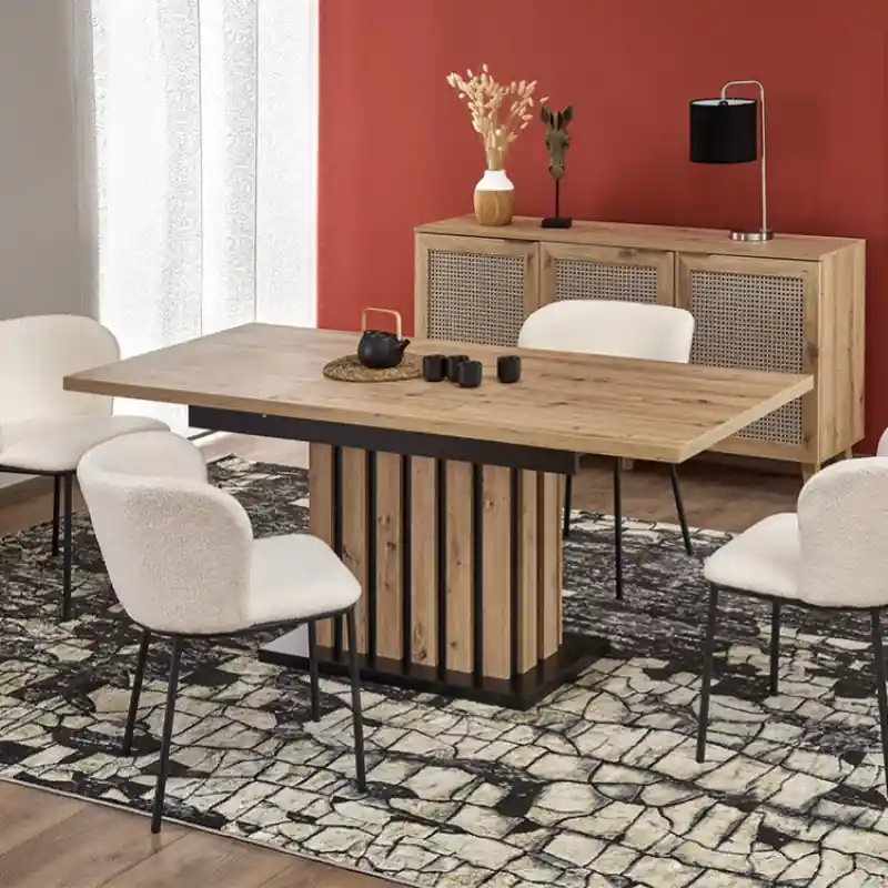 Tavolo allungabile moderno 130/180 da pranzo rovere chiaro nero Ferdinand Compra Adesso