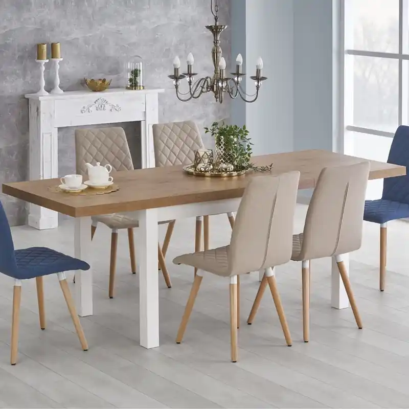 Tavolo allungabile moderno da pranzo 140/220 rovere bianco Aurora Popolare