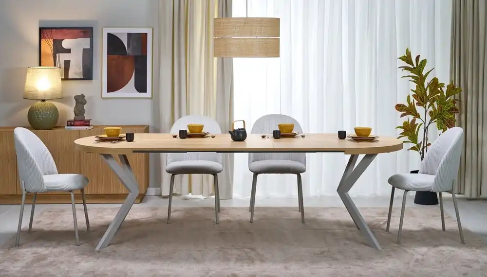 Acquista Ora Tavolo allungabile rotondo moderno da pranzo 100/250 rovere beige Vex