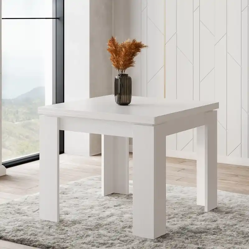 Occasione Imperdibile Tavolo da pranzo allungabile quadrato moderno 90/180 cm bianco Noro