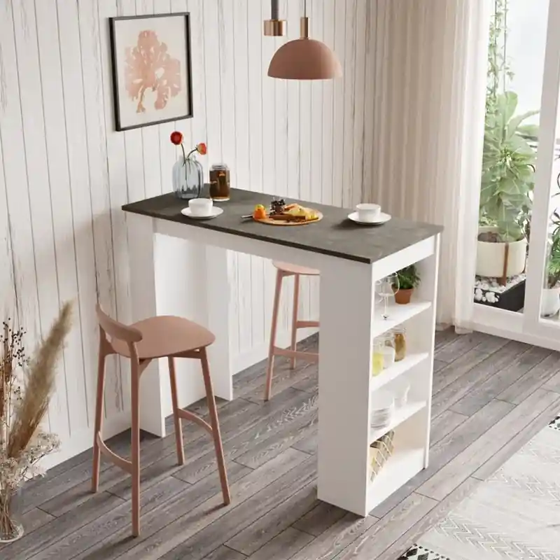 Bestseller Tavolo moderno 120x102cm a penisola bar con ripiani bianco bronzo Dorian