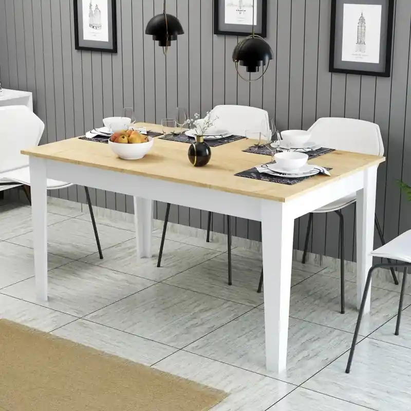 Tavolo moderno da pranzo rettangolare 145x88 cm bianco rovere Parigi Offerta Lampo