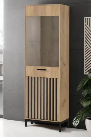 Vetrina alta moderna soggiorno 2 ante 54xH191 rovere nero Hollister Offerta Del Giorno