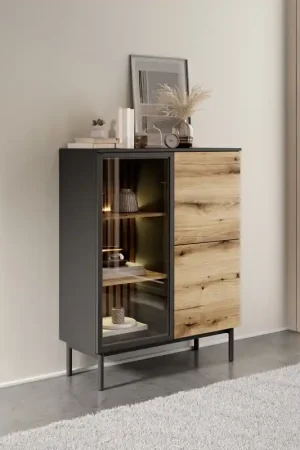 Vetrina alta moderna soggiorno 3 ante 100xH125 rovere nero Zoe Compra Oggi Stesso