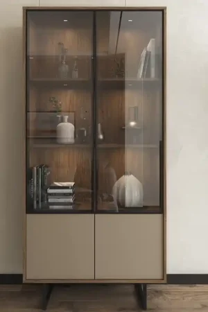 Vetrina moderna 2 ante vetrinetta 90xH190 quercia grigio Firenze Popolare