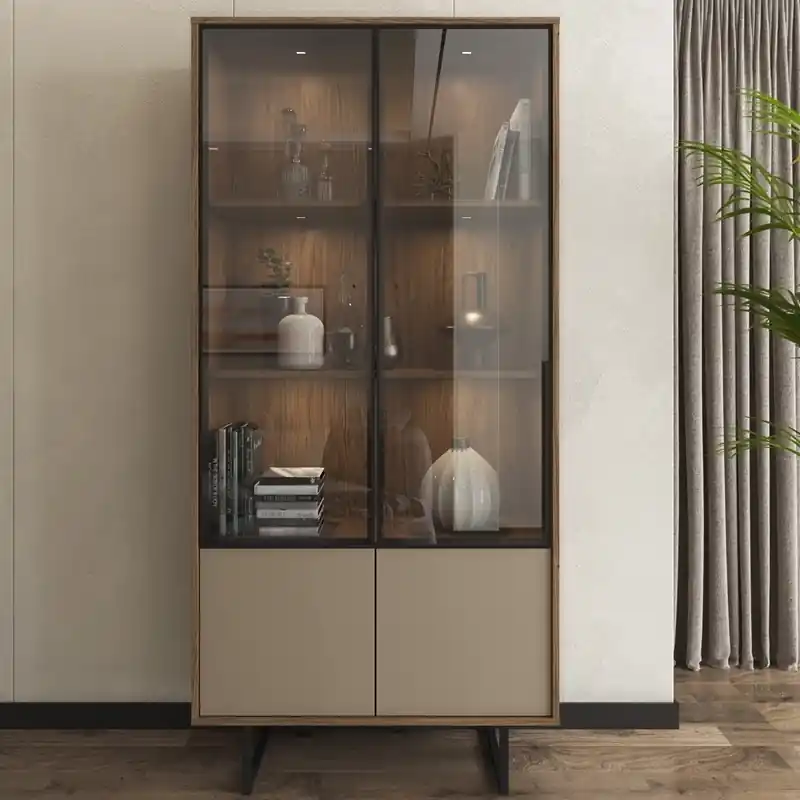 Vetrina moderna 2 ante vetrinetta 90xH190 quercia grigio Firenze Popolare