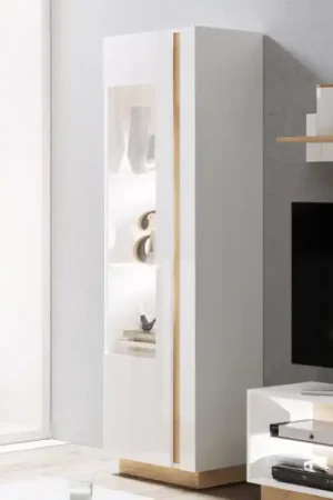 Vetrina moderna 60xH194 soggiorno 1 anta bianco rovere Theo Soddisfatti O Rimborsati