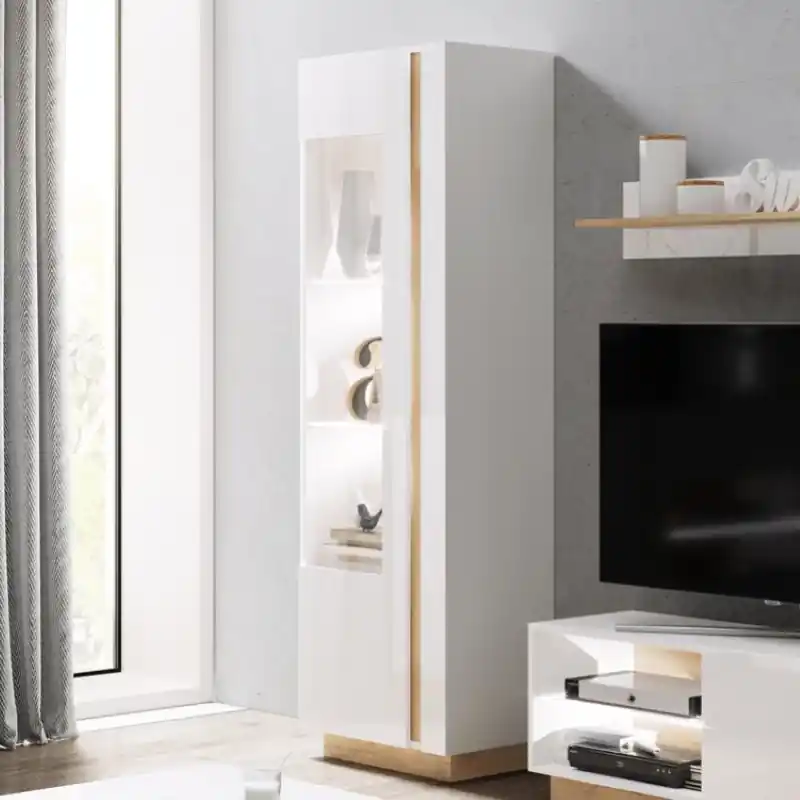 Vetrina moderna 60xH194 soggiorno 1 anta bianco rovere Theo Soddisfatti O Rimborsati