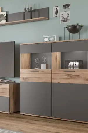 Vetrina moderna contenitore 2 ante 110xH122 rovere antracite Marley Solo Oggi