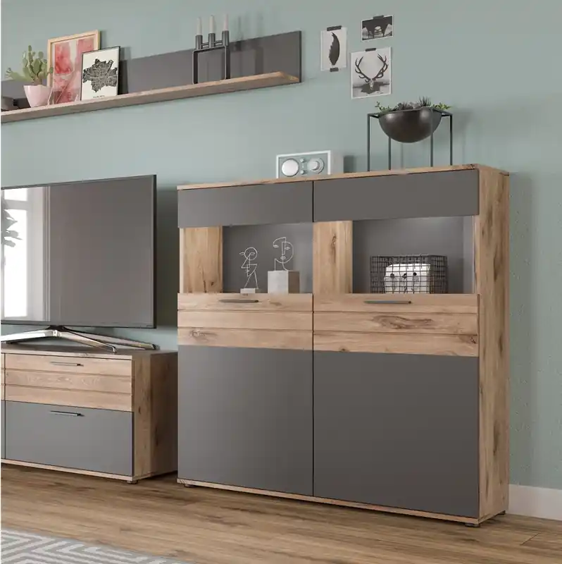 Vetrina moderna contenitore 2 ante 110xH122 rovere antracite Marley Solo Oggi