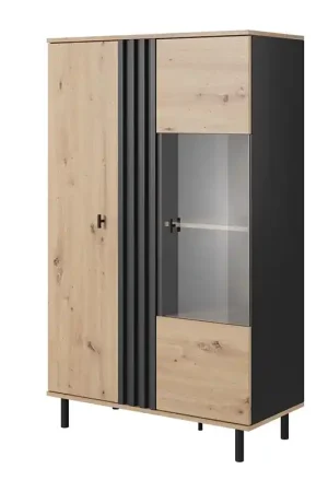 Vetrina moderna soggiorno 2 ante 90xH149 rovere nero antracite Elara Non Perdere