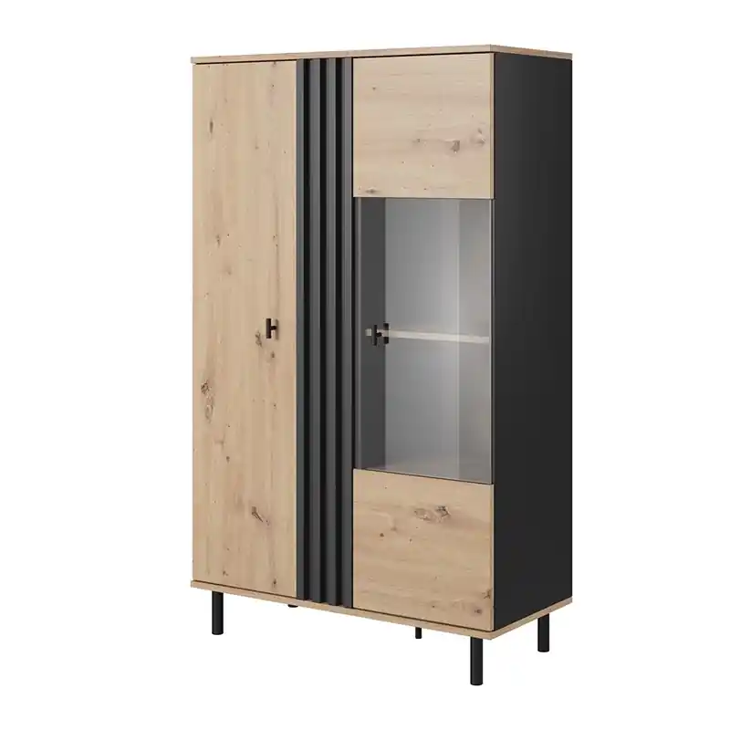 Vetrina moderna soggiorno 2 ante 90xH149 rovere nero antracite Elara Non Perdere