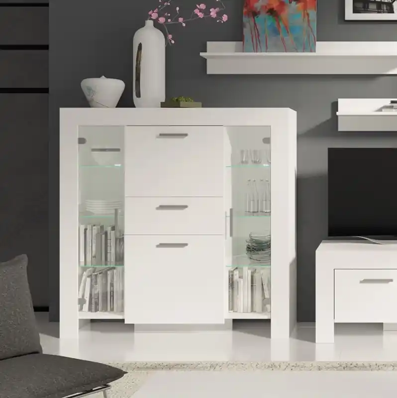 Vetrinetta mobile contenitore buffet 130xH131 bianco Yuma Saldi