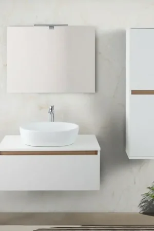A Buon Prezzo Mobile bagno sospeso 80 cm bianco e rovere con lavabo e specchio Kleo