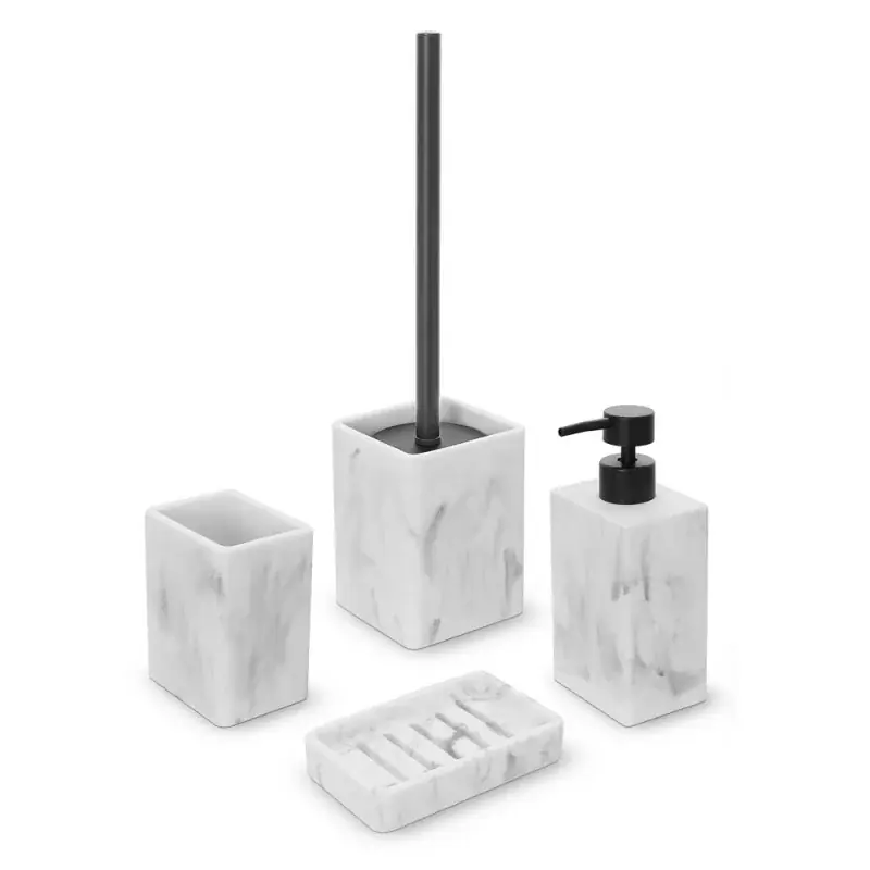 Miglior Prezzo Set accessori bagno 4 pezzi in poliresina marmorizzata bianca Marmo