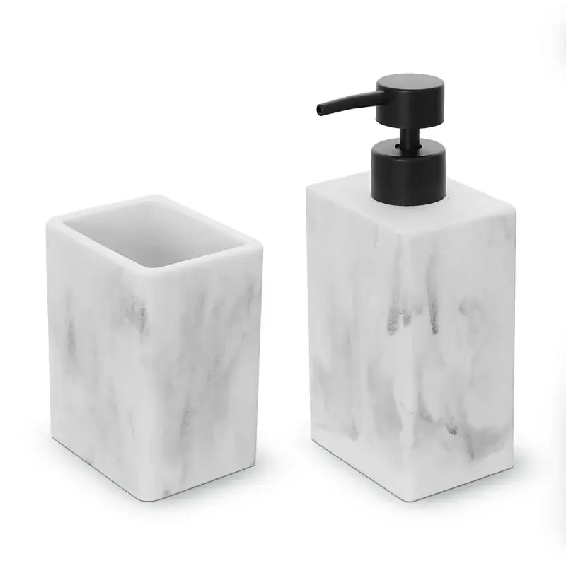Offerta Speciale Set accessori bagno 2 pezzi in poliresina marmorizzata bianca Marmo